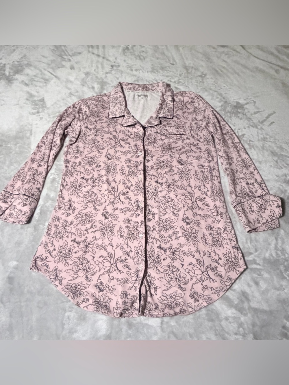 Thalia Sodi Pink Floral Button-Front Sleep Shirt with Contrast Piping - Picture 2 of 7